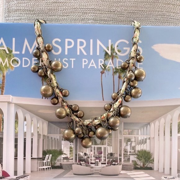 Flowered Ribbon & Brass Bead Statement Necklace - Picture 6 of 14